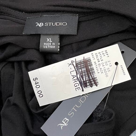AB Studio Ruched Black Top Size XL Office Siren Blouson Stretch Knit Preppy Y2K - Picture 5 of 11
